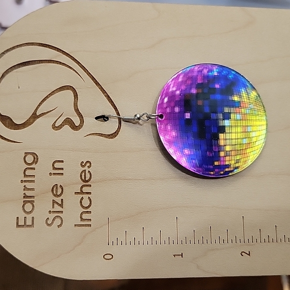 Pixel Disco Ball Drop Earrings - Picture 3 of 4